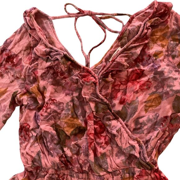Mossimo Floral Ruffle Romper Boho Wrap Shorts Lace-Up Women's XS Bell Sleeve - Picture 8 of 12